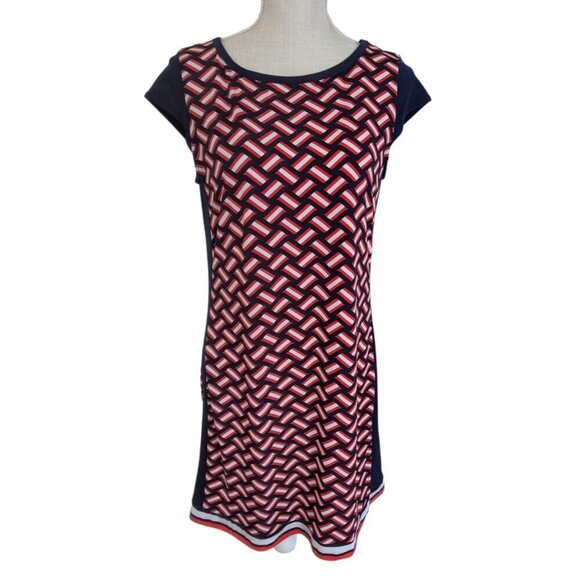 Michael Kors Navy Red Geometric Colorblock Shift Dress - Picture 2 of 5